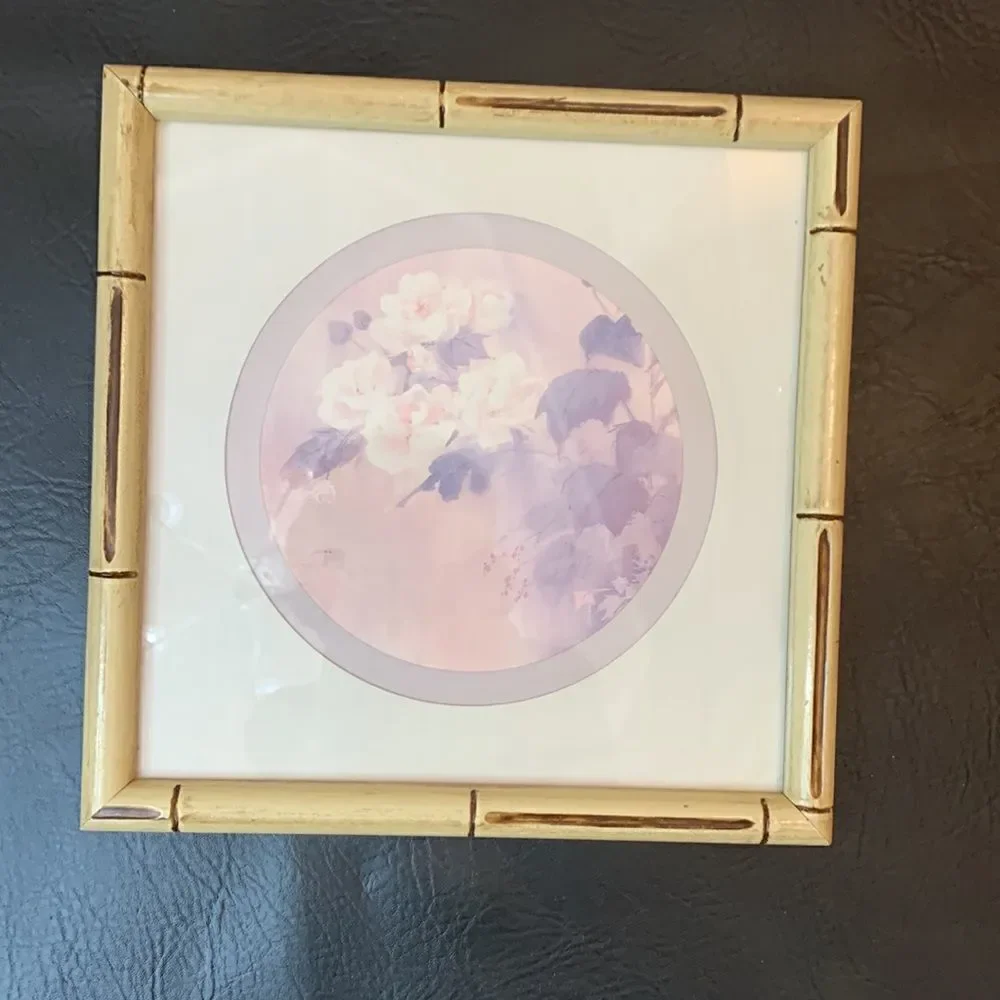 Bamboo Framed Floral Butterfly Prints 11 In Square Set 2 Included Wall Hanging